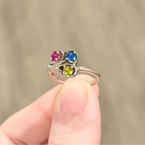 14K Rainbow Spinel red blue green gemstone cluster vintage white gold ring - Picture 7 of 12
